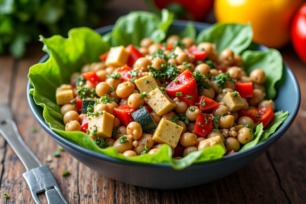  A colorful vegetarian version of Italian pasta salad with roasted vegetables.