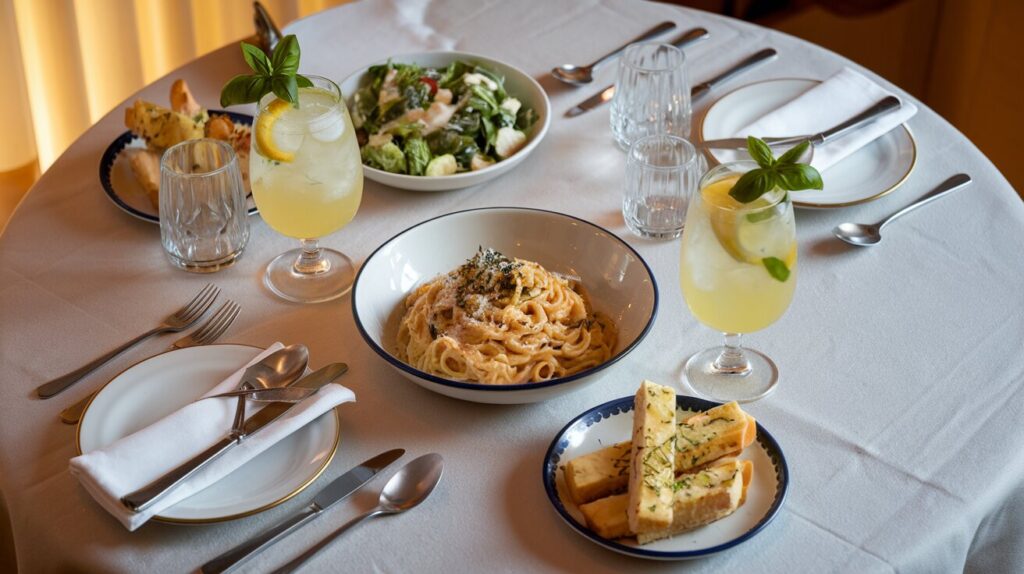 A bowl of Olive Garden-inspired creamy spaghetti carbonara garnished with Parmesan and parsley