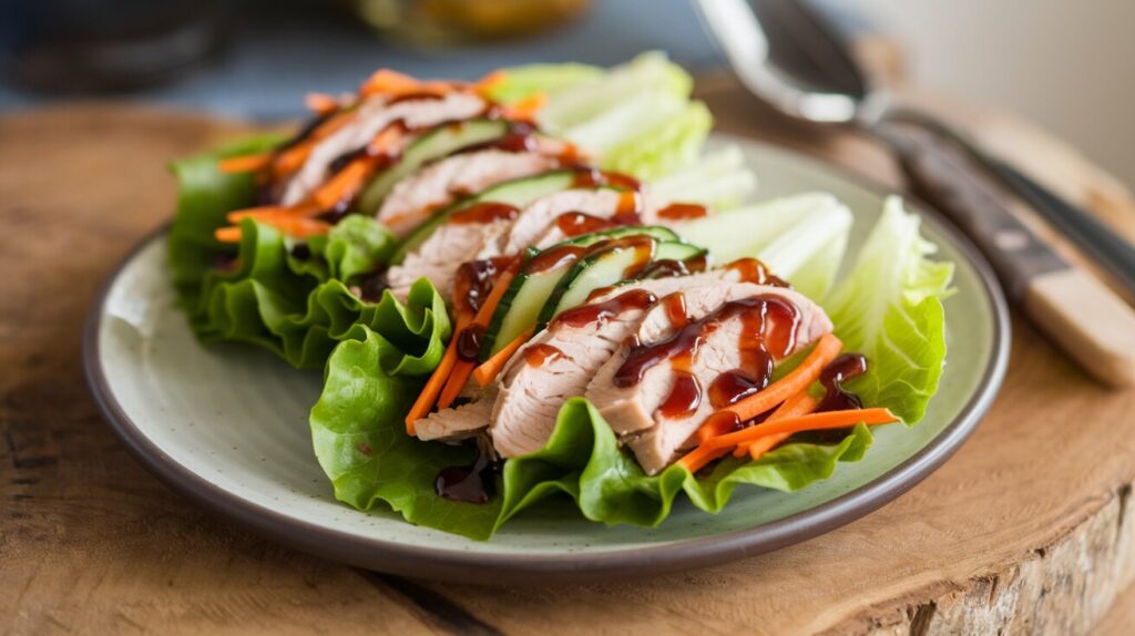 Low-carb turkey lettuce wraps with fresh vegetables.