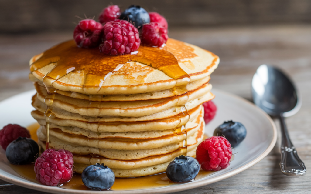 Pancakes with Maple Syrup and Fresh Berries