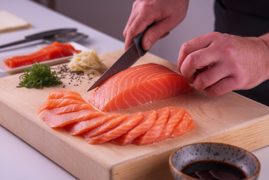 Preparing Fresh Salmon for Poke.