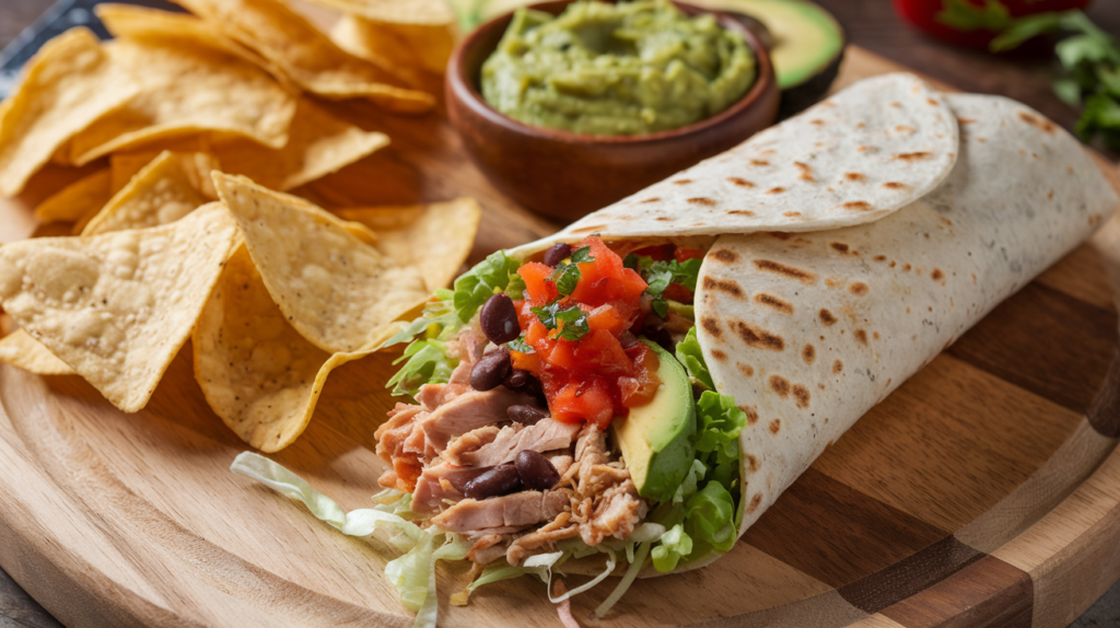 Spicy Southwest turkey wraps with avocado and salsa.