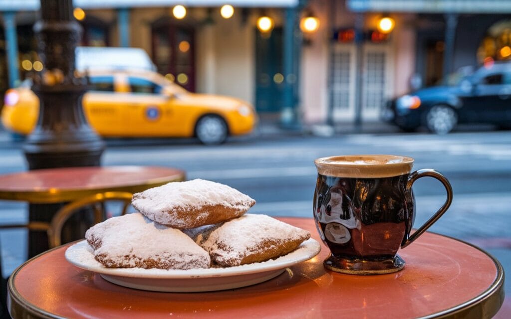 Beignets and chicory coffee at a classic New Orleans café.