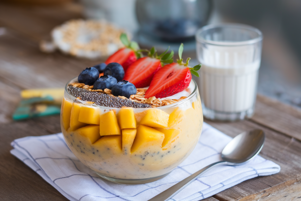 smoothie bowl made with blended mango and banana