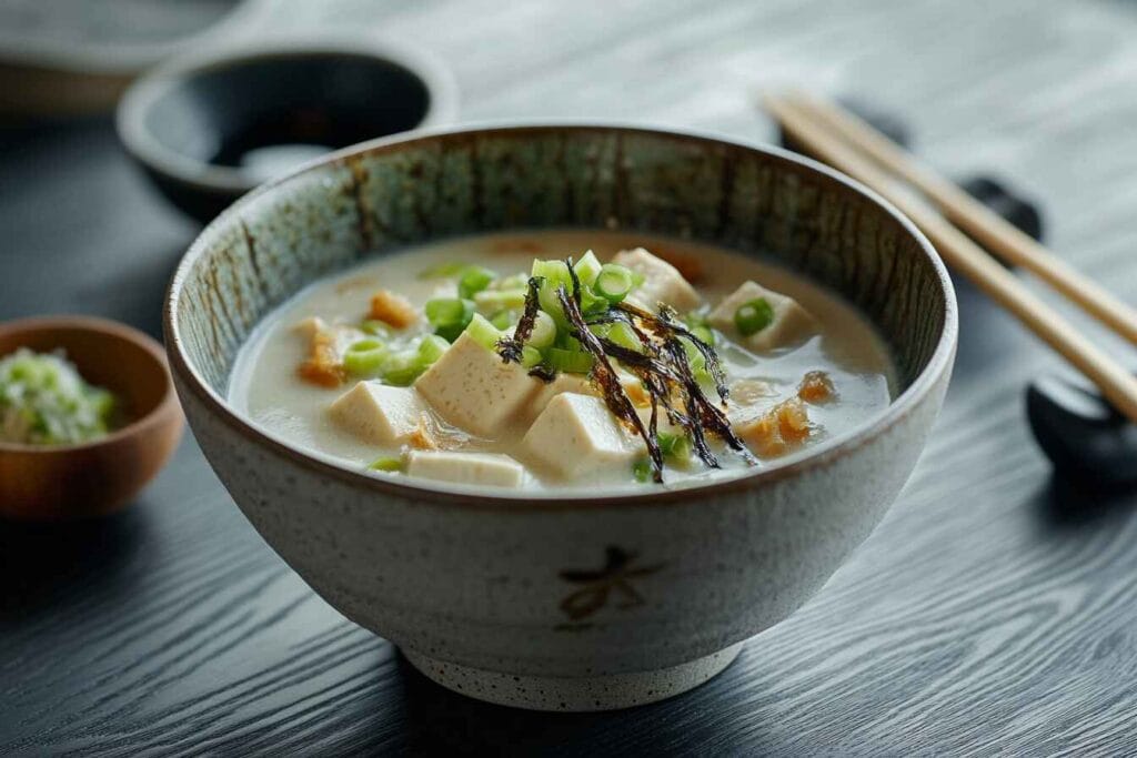 A Beautifully Styled Bowl Of Miso Soup With Cryst