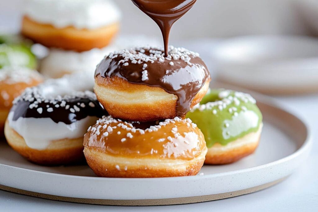 A modern and aesthetically pleasing shot of a plate of Korean cream donuts on a minimalist table setting,