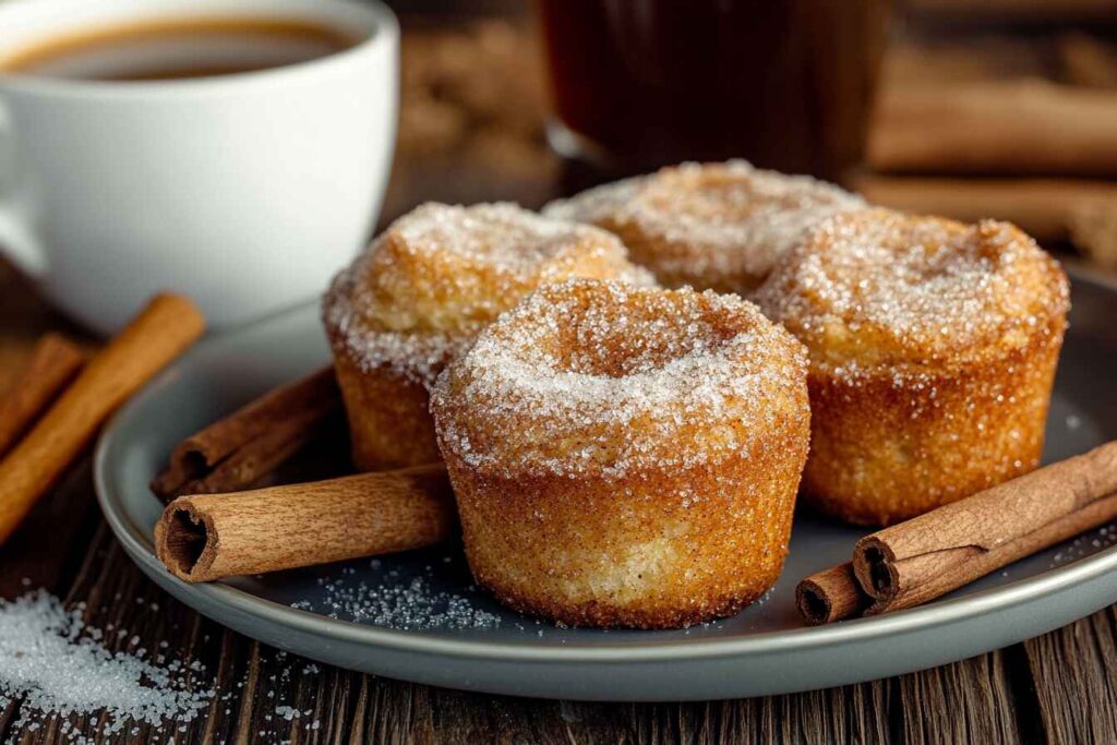 Freshly Baked Cinnamon Sugar French Toast Muffins With Golden Crispy Topping On A Wooden Table