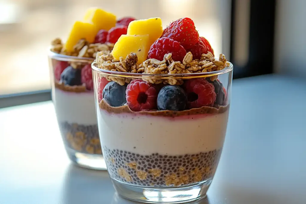 4 Ingredient Chia Yogurt Topped With Fresh Berries, Granola