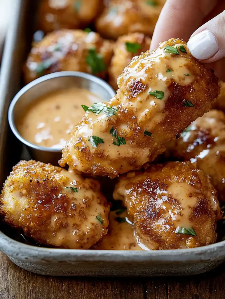 Bang Bang Chicken Being Dipped Into The Signature Sweet And Spicy Sauce