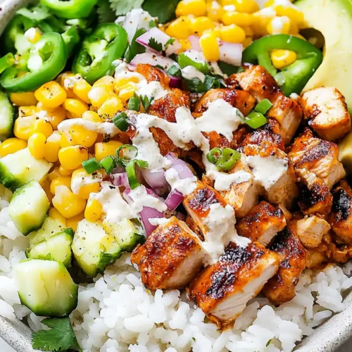 Street Corn Chicken Rice Bowl With Vibrant Toppings Creamy Mexican Street Corn